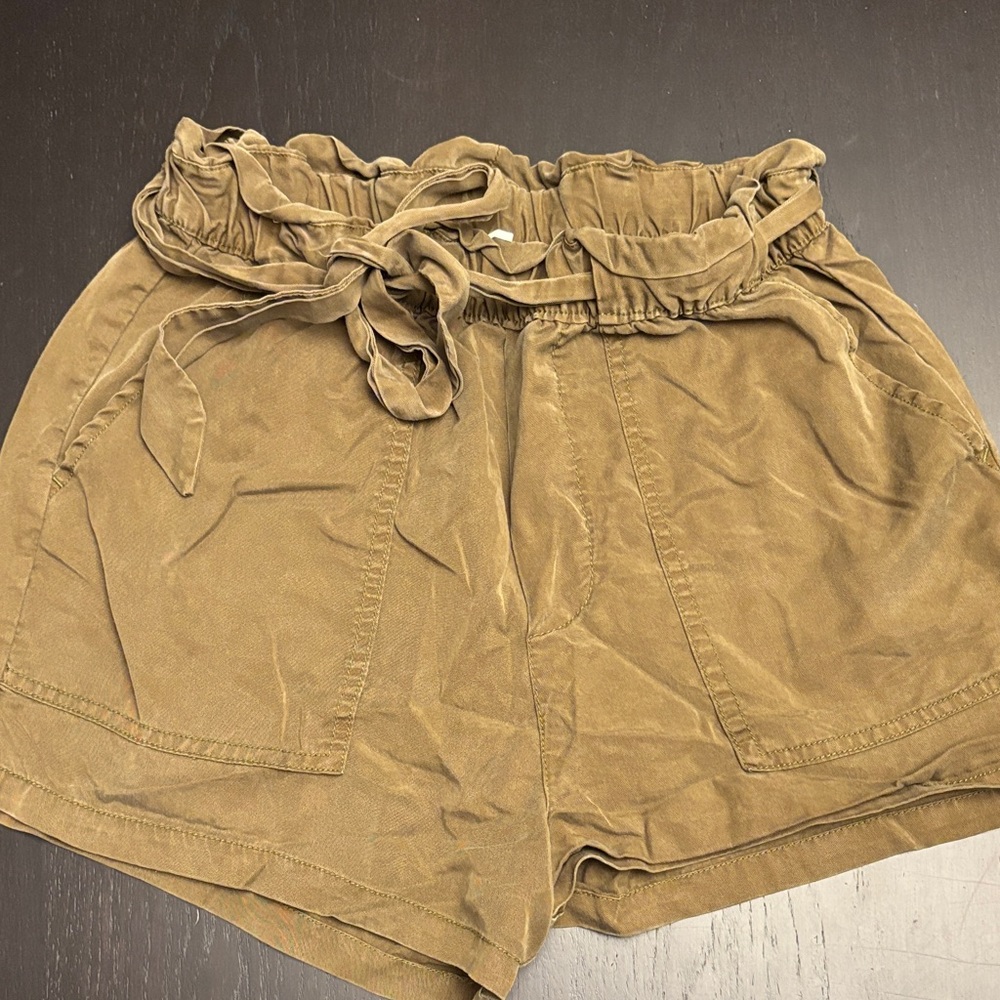 Women's Army Green Paperbag Waist Shorts